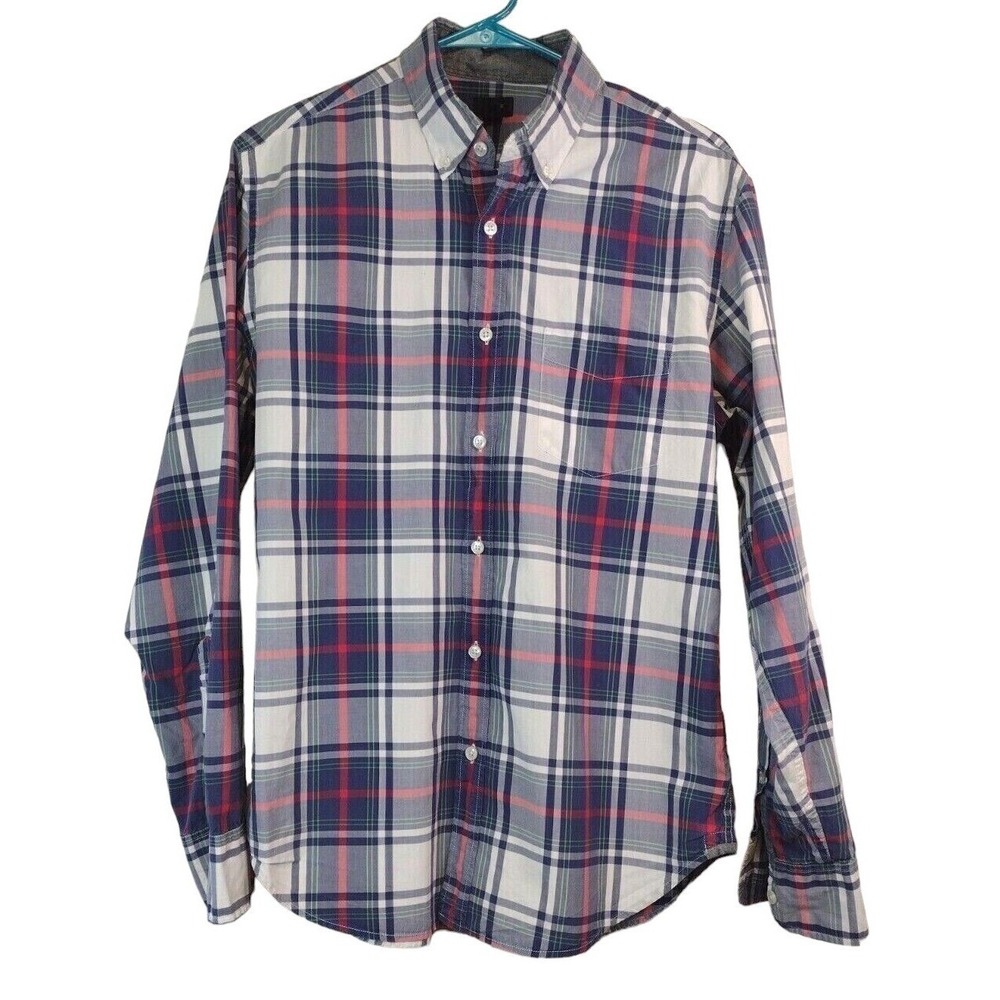 J.Crew Tartan Mens Medium Blue Red Plaid Button Down Long Sleeve Shirt